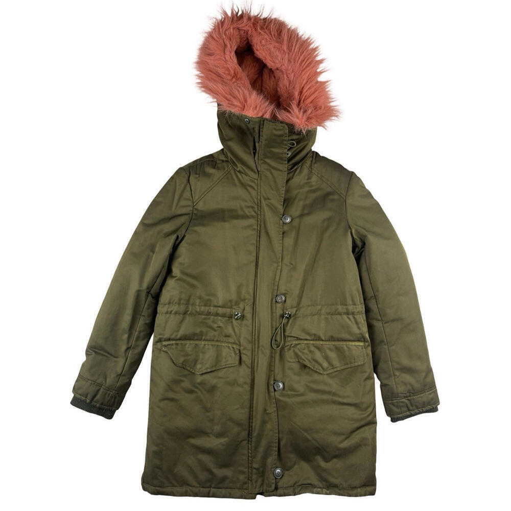 Velvet by Graham & Spencer Pink Faux Fur Lined Parka Coat Olive Size XS